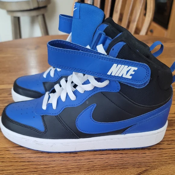 Nike Blue Black White Court Borough Mid High-Top Shoes Kicks Sneakers - Picture 5 of 8